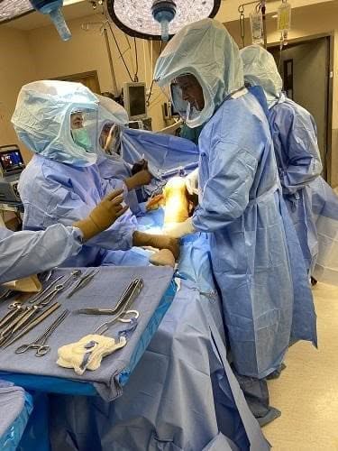 Intraoperative image showing total knee replacement.